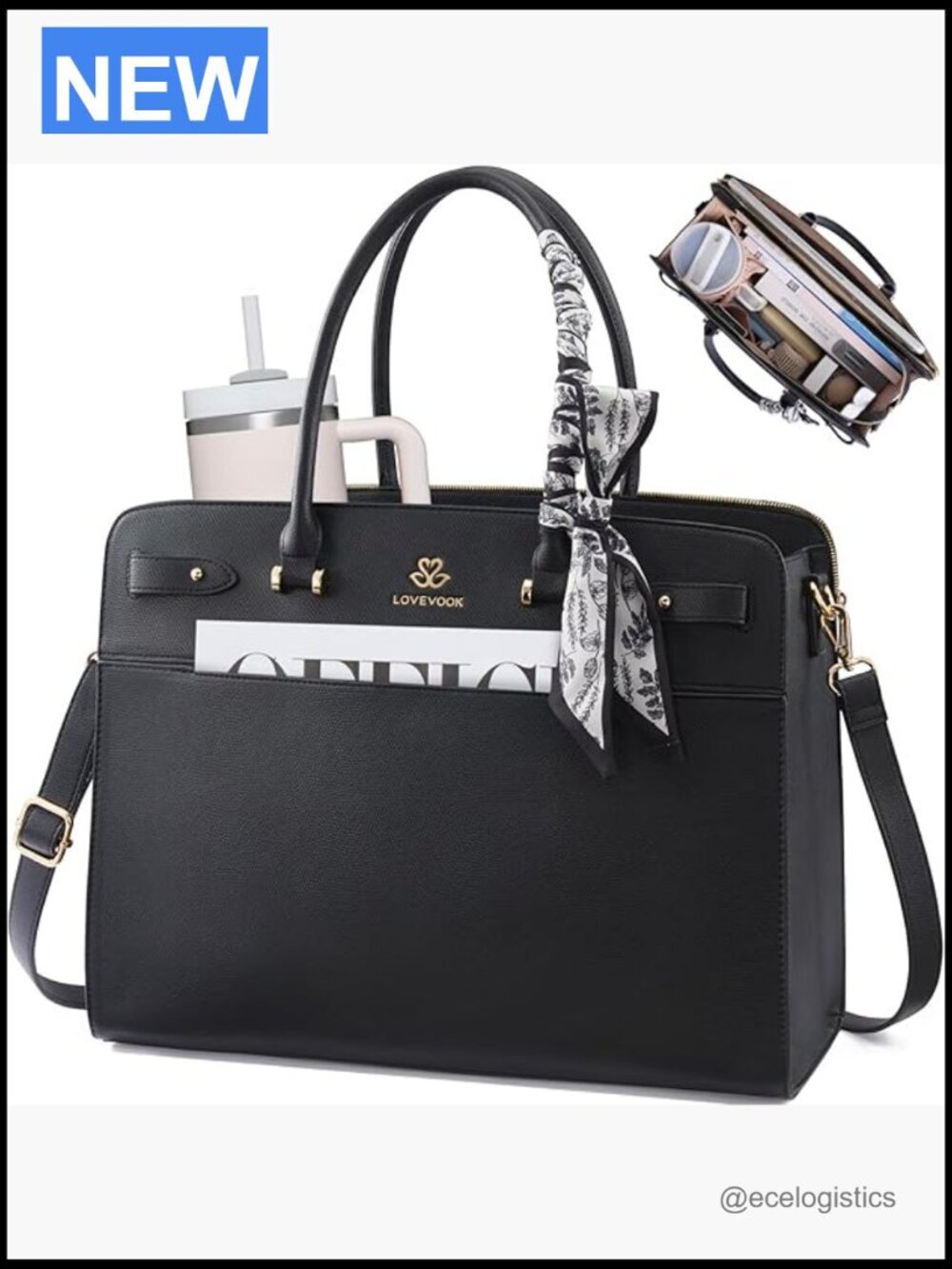 15.6 Inch Faux Leather Laptop Tote Work Bag Waterproof Briefcase